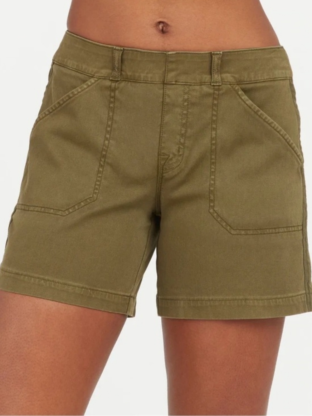 Spanx Army Green High Rise Stretch Twill Shorts